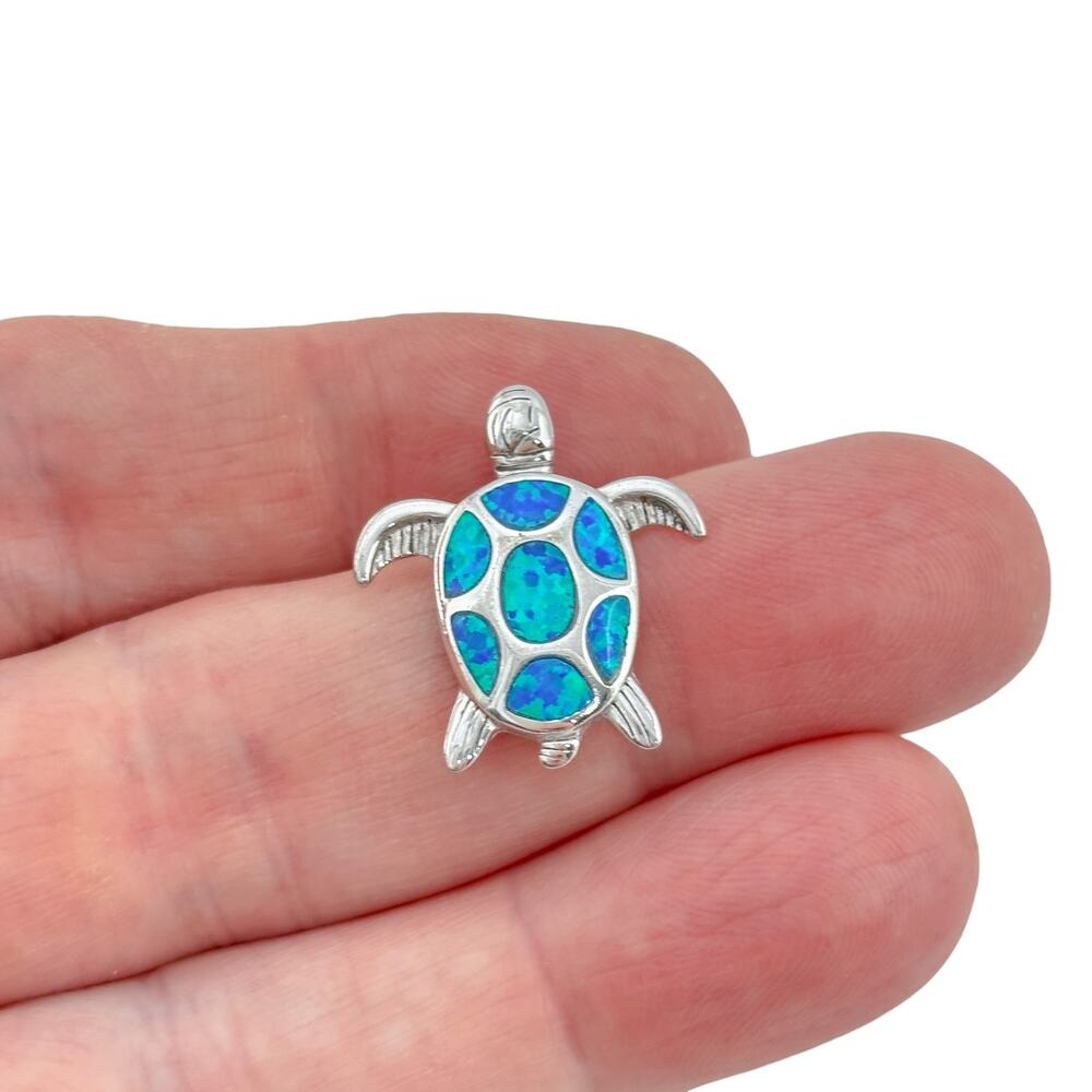 Vintage Sterling Silver 925 Blue Opal Turtle Pendant